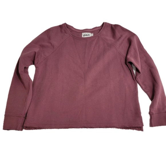 Pact Tops - Pact Organic Cotton Pullover Sweatshirt Side Split Raw Hem Sz M Plum Mauve EUC